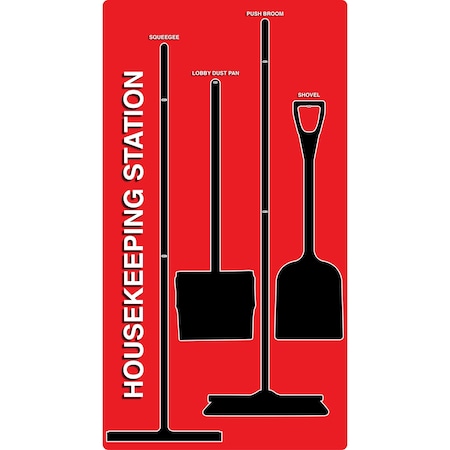 5S Supplies 5S Housekeeping Shadow Board Broom Station Version 10 - Red Board / Black Shadows  With Broom HSB-V10-RED-KIT